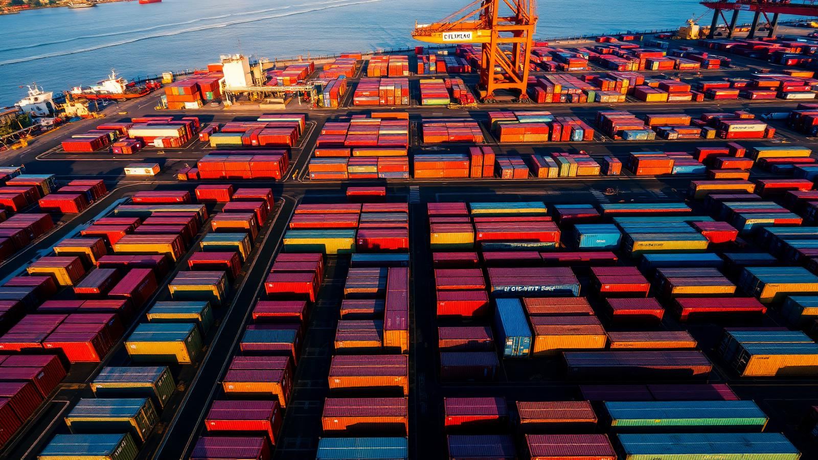 Aerial view of shipping container yard